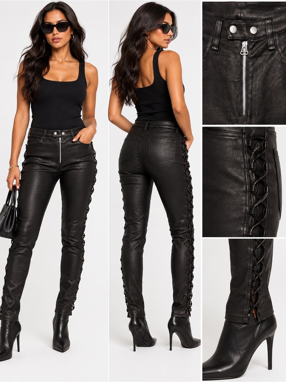 Rag & Bone High Kiku Lamb Leather Side Lace Pants Black Size 29